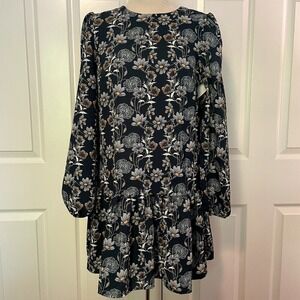 Nordstrom Caslon Teal Green Floral Print Drop Waist Dress Womens XS